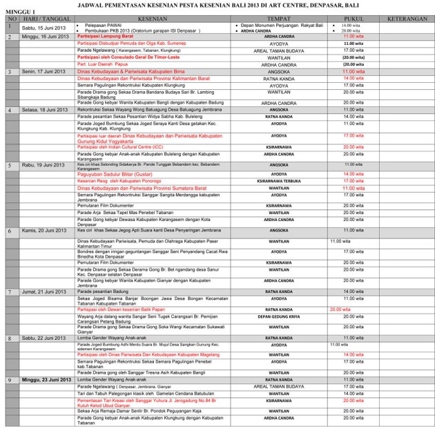 Jadwal Kegiatan Pesta Kesenian Bali XXXV